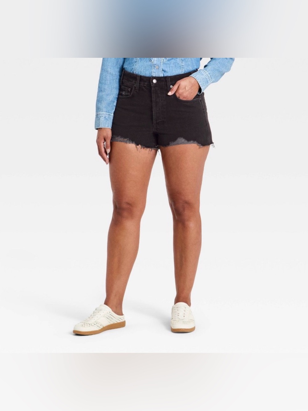 Universal Thread Black High-Rise Frayed Hem Denim Shorts